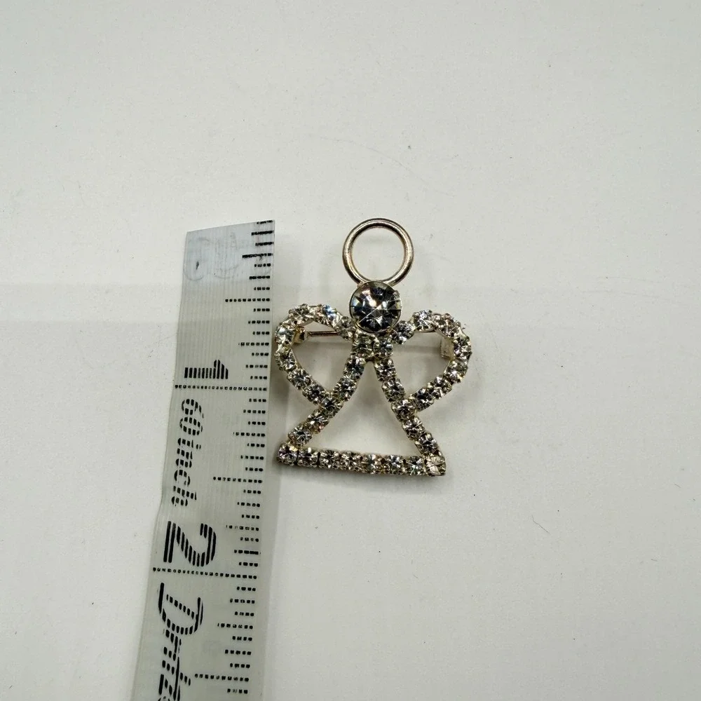 Rhinestone Angel Brooch Silver Tone Halo Christmas Holiday Statement Gift Pin